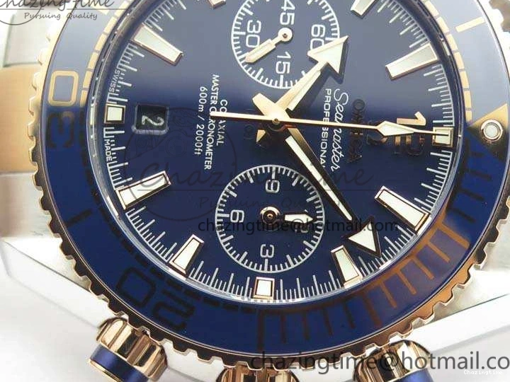 0412 Seamaster Pro Chrono SS RG OM Best Edition Blue Ceramic Blue Dial On SS RG Bracelet A Snug 8129